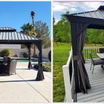 Tonnelle de jardin 5,45 x 3,65 m en aluminium avec rideaux et moustiquaire