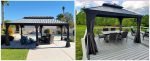 Tonnelle de jardin 5,45 x 3,65 m en aluminium avec rideaux et moustiquaire