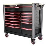 Servante d’atelier 12 tiroirs avec outils plan de travail bois et roulettes