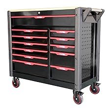 Servante d’atelier 12 tiroirs avec outils plan de travail bois et roulettes