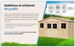 Abri de jardin en bois 8 m² avec fenêtres portes doubles et toiture étanche