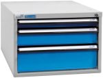Bloc tiroirs pour établi 4 tiroirs acier 70 x 53 x 65 cm – HxLxP 40x53x70cm – 3x tiroir, Gris Clair/Bleu Clair