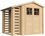 Abri de jardin en bois avec bûcher et plancher traité 4,47 m² portes doubles et fenêtres – Sans Sol, Portes de Meilleure Qualité