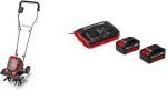 Motobineuse sans fil 2×18 V largeur 30 cm profondeur 20 cm avec 2 batteries 3,0Ah et chargeur double