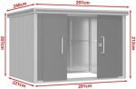 Abri de jardin en métal toit plat porte coulissante gris