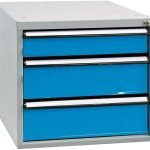 PROREGAL Boîte de rangement avec 4 tiroirs pour établi Rhino | HxLxP 65x53x70cm | Charge maximale : 60 kg | Gris clair/Bleu clair | Accessoires pour établi, système modulaire, tiroir en acier