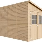 TIMBELA M340 Abri de Jardin en Bois Naturel sans paroi latérale- Stockage extérieur avec fenêtres- H243x216x416 cm/8 m2, Hangar en Bois Naturel – Atelier Rangement Outils et vélos