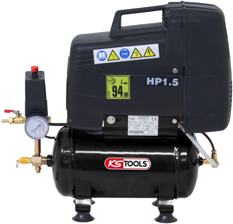 KS TOOLS, 165.0805, Compresseur sur Cuve 200 L 10 bar 3 CV 220 V Mono, Moteur Electrique avec Protection Thermique, Pressostat avec Manomètre, Niveau sonore: 96 dbA, 2 Sorties d'air Régulées 1/4 KS TOOLS, 165.0805, Compresseur sur Cuve 200 L 10 bar 3 CV 220 V Mono, Moteur Electrique avec Protection Thermique, Pressostat avec Manomètre, Niveau sonore: 96 dbA, 2 Sorties d'air Régulées 1/4