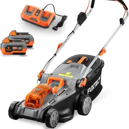 FUXTEC Tondeuse à Gazon sans Fil 40V 2x20V E2RM43 Set Batteries et Chargeur – Largeur De Coupe 43cm, 40L, Hauteur De Coupe Variable, Tondeuse à Gazon Batterie, sans Fil
