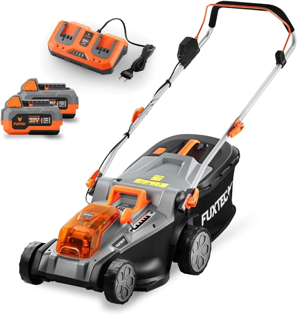 FUXTEC Tondeuse à Gazon sans Fil 40V 2x20V E2RM43 Set Batteries et Chargeur – Largeur De Coupe 43cm, 40L, Hauteur De Coupe Variable, Tondeuse à Gazon Batterie, sans Fil FUXTEC Tondeuse à Gazon sans Fil 40V 2x20V E2RM43 Set Batteries et Chargeur – Largeur De Coupe 43cm, 40L, Hauteur De Coupe Variable, Tondeuse à Gazon Batterie, sans Fil