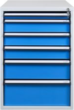 Bloc tiroirs pour établi 4 tiroirs acier 70 x 53 x 65 cm – HxLxP 80x53x70cm – 6x tiroir, Gris Clair/Bleu Clair