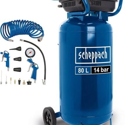 Scheppach Compresseur à air vertical HC85V | 14 Bar | Cuve 80L | Sans huile & peu d'entretien | 1600 W | Admission d'air 330 L/min | 2 raccords rapides et 2 manomètres | Transport facile