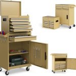 SOARS Servante d’Atelier, Chariot d’Atelier avec 5 Compartiments, 2 Étagères, Coffre Outils Amovible & Armoire à Outils, Verrouillable, 59 X 28 X 102 CM, pour Garage, Atelier, Maison Noir+Gris