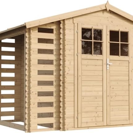 Abri de Jardin en Bois et Range bûches extérieur avec Sol TRAITÉ – extérieur I206xL272xH218 cm/ 3,53 + 0,97 m2 Petit abri à Outils, Local à vélos – Toit imperméable, fenêtres TIMBELA M386C+M386G