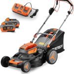 FUXTEC Tondeuse à Gazon sans Fil 40V 2x20V E2RM46 Autotractée, Mulching et Éjection latérale – Set Batteries 2x4Ah et Chargeur – Largeur De Coupe 46cm, 50L, Hauteur De Coupe 25-75mm