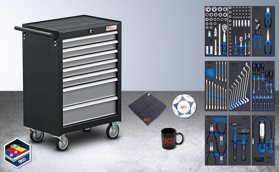 Servante d’atelier 7 tiroirs avec 120 outils charge 200 kg Servante d’atelier 7 tiroirs avec 120 outils charge 200 kg