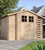 Abri de jardin en bois avec bûcher et plancher traité 4,47 m² portes doubles et fenêtres