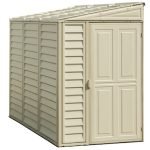 Abri de jardin adossable en vinyle 4 x 8 kit fondation métal porte réversible