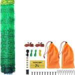 VEVOR Kit filet de clôture électrique 1,21×30,48 m clôture filet PE avec chargeur solaire/poteaux/piquets à double pointe, maille portable utilitaire pour poulets, canards, oies, lapins, cours, fermes