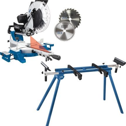Scheppach Scie à Onglet Radiale HM140L | 2000W | Largeur de coupe 330mm | Hauteur de coupe 105mm | Lame Ø305mm | Double inclinaison | Table de travail -45°/+45° | Avec Support UMF1600 Inclus