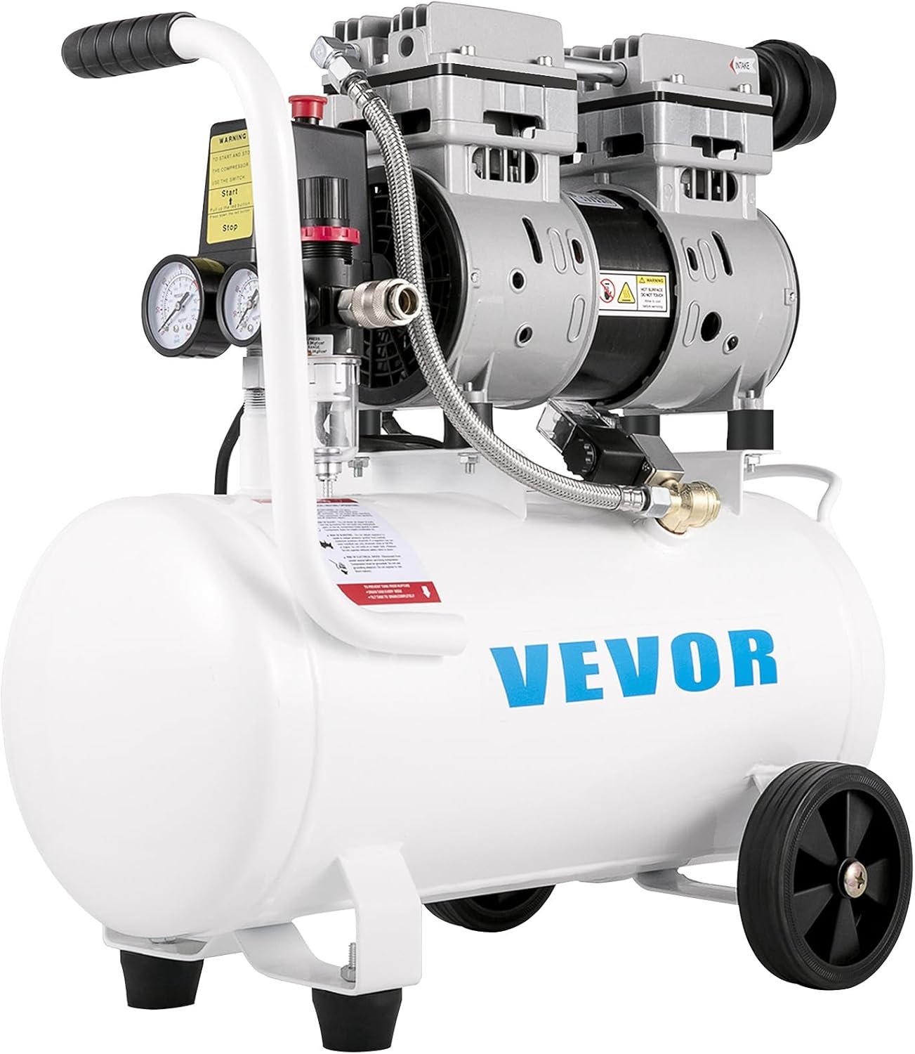 Ölfreier Luftkompressor, 80 l, 2200 W, 220 V, 8 bar, 2 Manometer, Durchflussrate 495 l/min, auf Rädern