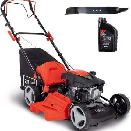 Scheppach Tondeuse à Gazon Thermique MS161-46 | Autotractée | Moteur 4T de 150cm3 | Largeur de Coupe 46cm | 55 litres | Ejection Latérale & Fonction Mulching Lame + Huile Moteur