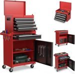 Servante d’atelier 6 tiroirs avec coffre amovible et armoire de rangement – Noir + Rouge
