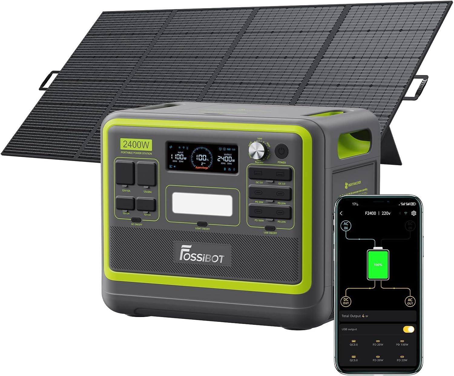 FOSSiBOT F2400 Generateur Electrique Portable, 2048Wh Batterie LiFePO4 Station électrique, 3 Sorties CA 2400W 4800W Pic 230V Groupe Electrogene Solaire pour Camping, Voyage Maison/Bureau FOSSiBOT F2400 Generateur Electrique Portable, 2048Wh Batterie LiFePO4 Station électrique, 3 Sorties CA 2400W 4800W Pic 230V Groupe Electrogene Solaire pour Camping, Voyage Maison/Bureau