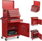 Servante d’atelier 6 tiroirs avec coffre amovible et armoire de rangement – Rouge