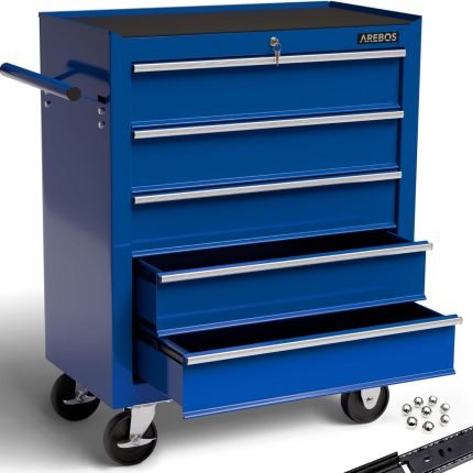 Servante d’atelier 5 tiroirs verrouillage centralisé avec roues et tapis antidérapants