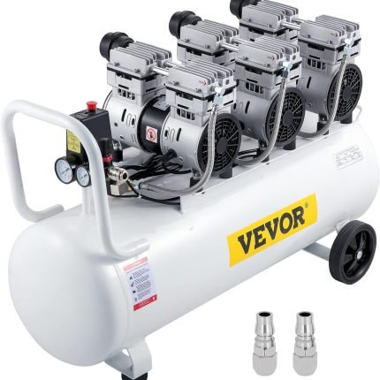 VEVOR Compresseur d'air Silencieux Sans Huile 50L, Compresseur à Air Horizontal Ultra Silencieux Moteur en Cuivre, pour la Réparation à Domicile/le Gonflage des Pneus Nettoyage du Chauffage au Sol