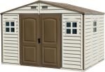 Abri de jardin en vinyle 10 x 8 avec 3 fenêtres kit de fondation métal 324,8 x 247 x 233,2 cm