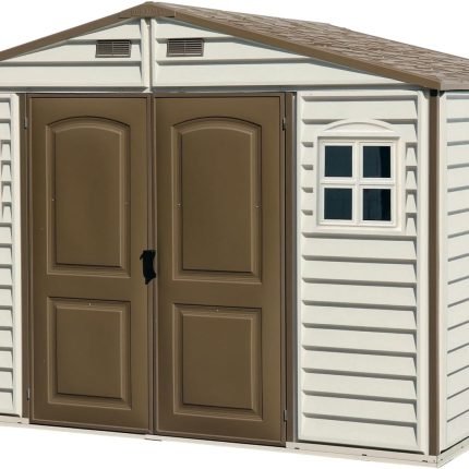Abri de jardin en vinyle 10 x 8 avec 3 fenêtres kit de fondation métal 324,8 x 247 x 233,2 cm