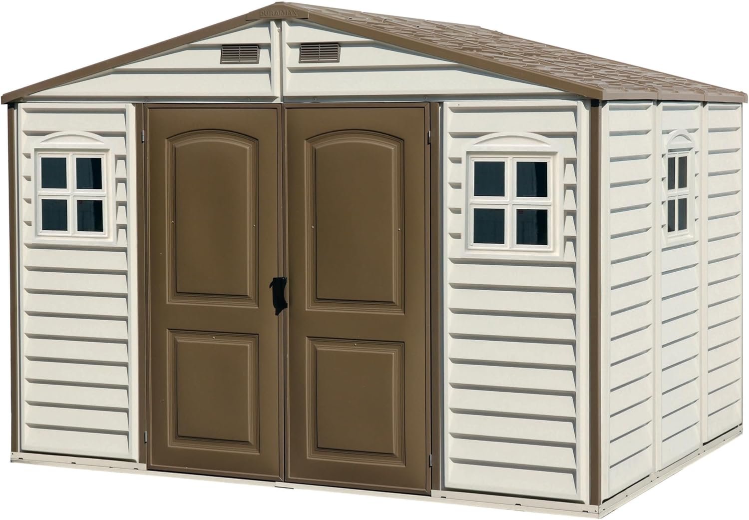 Abri de jardin en vinyle 10 x 8 avec 3 fenêtres kit de fondation métal 324,8 x 247 x 233,2 cm Abri de jardin en vinyle 10 x 8 avec 3 fenêtres kit de fondation métal 324,8 x 247 x 233,2 cm
