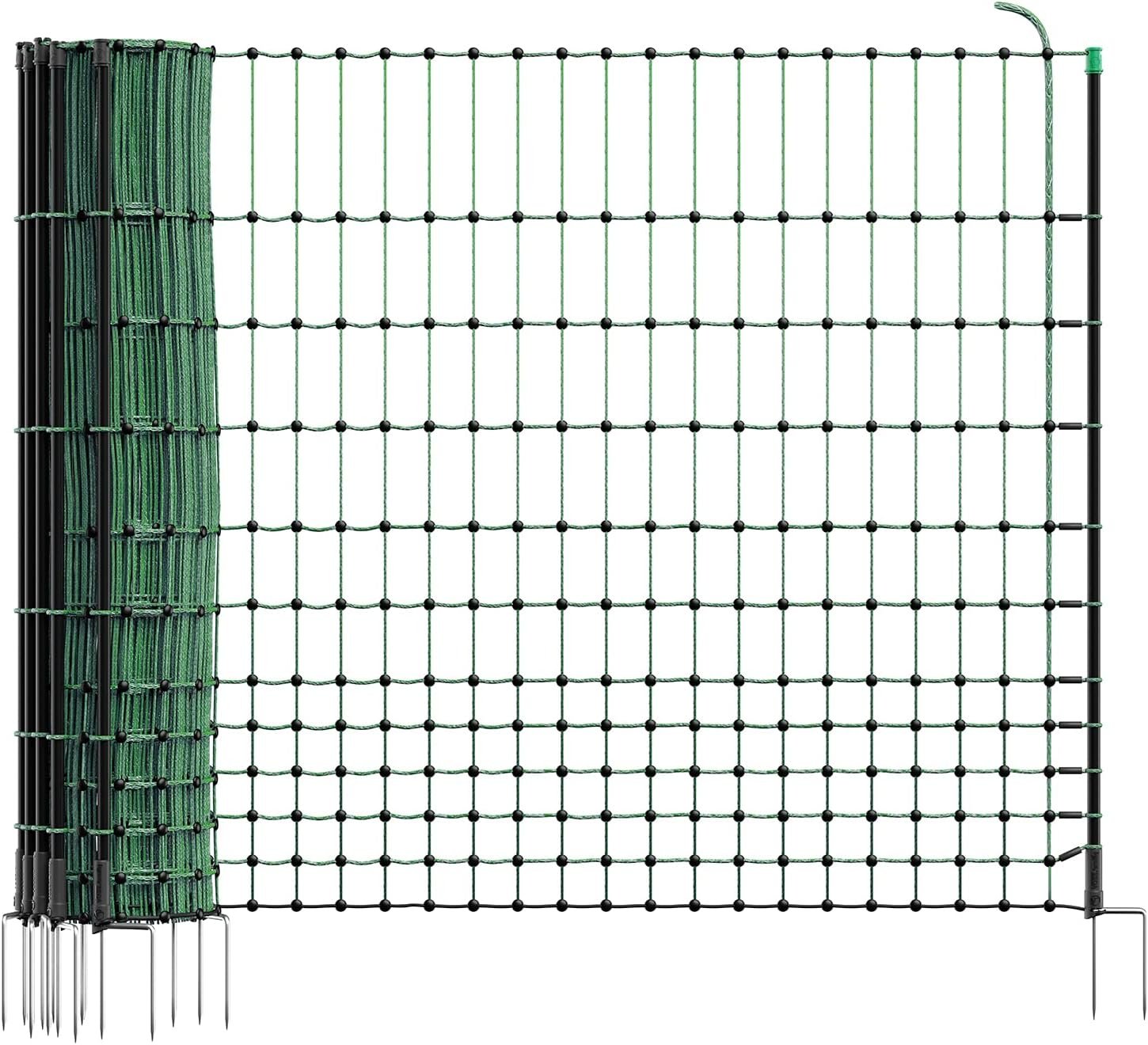 Nicht elektrifizierbares Geflügelnetz 50 m Höhe 112 cm 16 grüne Pfähle