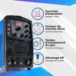 Poste à souder TIG AC/DC 200 A 230 V avec fonction impulsion et mode MMA