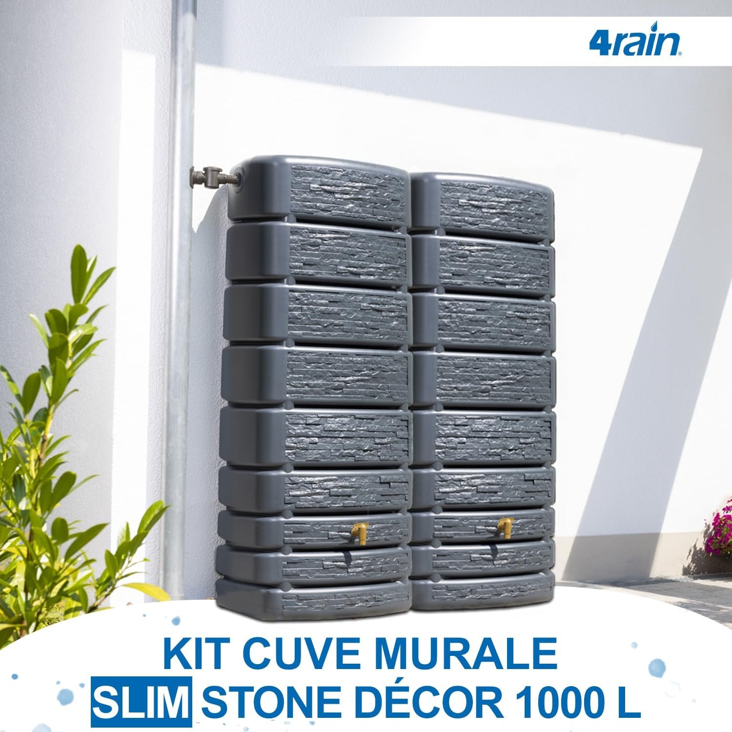 Kit citerne de pluie 1000 L mural gris graphite Kit citerne de pluie 1000 L mural gris graphite