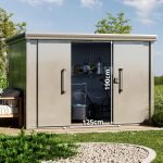 Abri de jardin en métal toit plat porte coulissante gris