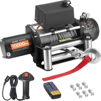 VEVOR Treuil Électrique 12 V CC 5400 kg avec Corde Synthétique Φ 9,5 mm x 28 m, Télécommande sans Fil et Filaire, Étanchéité IP67, pour Remorquage de SUV, Jeep, Remorque, Bateau, Véhicule Tout-terrain