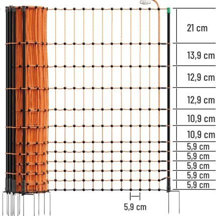 Filet électrifiable pour volailles 50 m hauteur 112 cm 16 piquets double pointe