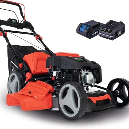 Scheppach Tondeuse à Gazon Hybride MS225-53E – Moteur 4 Temps 224 cm3 / 6 CV – 4400 W – Largeur de Coupe 53 cm – Démarrage électrique – Bac 65 L – Batterie 2Ah + Chargeur Inclus