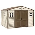 Abri de jardin en vinyle 10 x 8 avec 3 fenêtres kit de fondation métal 324,8 x 247 x 233,2 cm