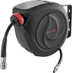 Poppstar Enrouleur de tuyau d'air comprimé tuyau: 30m + 2m, diamètre intérieur 3/8&quote; 9,5x15mm, raccord en laiton 1/4&quote; BSPT, Devidoir de tuyau d'air avec rembobinage automatique