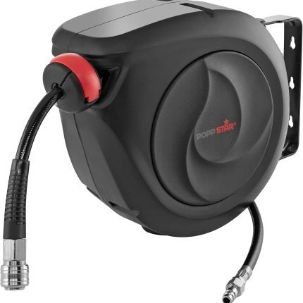 Poppstar Enrouleur de tuyau d'air comprimé tuyau: 30m + 2m, diamètre intérieur 3/8&quote; 9,5x15mm, raccord en laiton 1/4&quote; BSPT, Devidoir de tuyau d'air avec rembobinage automatique