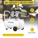Compresseur d’air sans huile 50 L 750 W 230 V 8 bar 2 manomètres débit 170 L/min 1450 tr/min sur roues