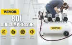 Compresseur d’air sans huile 80 L 2200 W 220 V 8 bar 2 manomètres débit 495 L/min sur roues