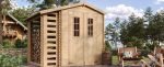 Abri de jardin en bois avec bûcher et plancher traité 4,47 m² portes doubles et fenêtres