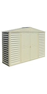 Abri de jardin adossable en vinyle 4 x 8 kit fondation métal porte réversible