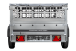 Remorque benne basculante UNITRAILER Garden Trailer 230 KIPP 230×125 cm, PTAC 750 kg, ridelles grillagées + bâche plate