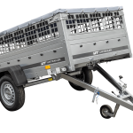Remorque benne basculante UNITRAILER Garden Trailer 230 KIPP 230×125 cm, PTAC 750 kg, ridelles grillagées + bâche plate